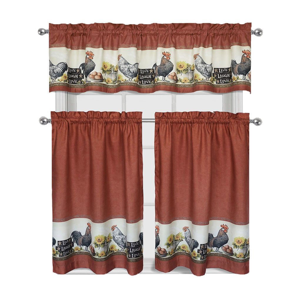 Roosters & Sunflowers Complete 3 Pc. Kitchen Curtain Tier & Valance Set