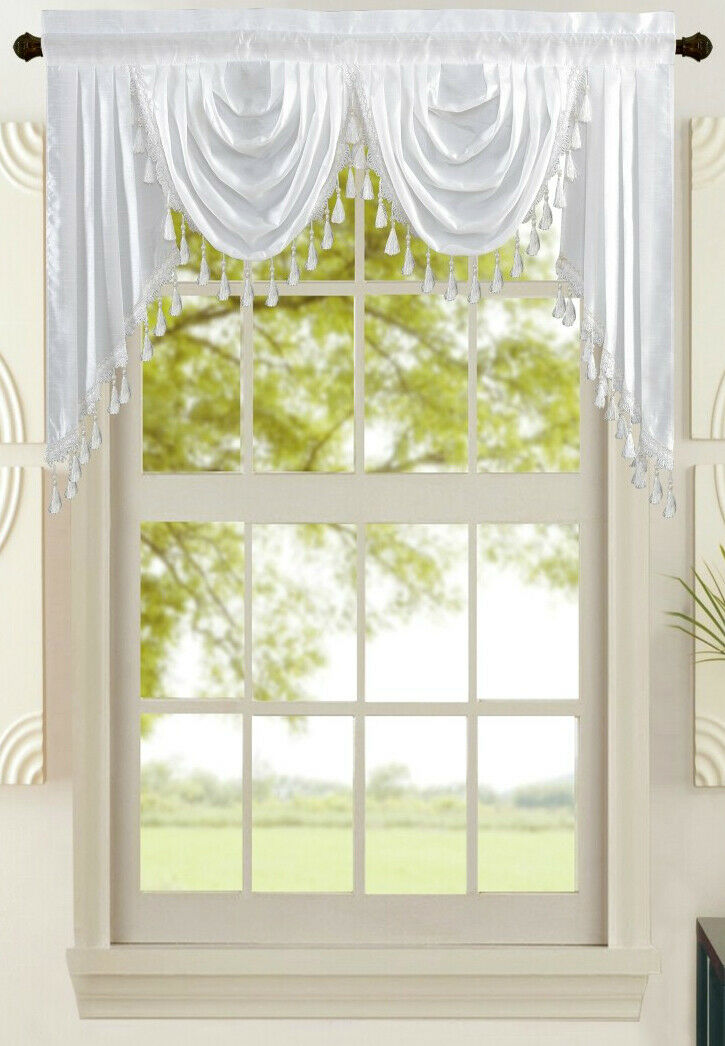 All American Collection New Attached Solid Faux Silk Double Waterfall Valance