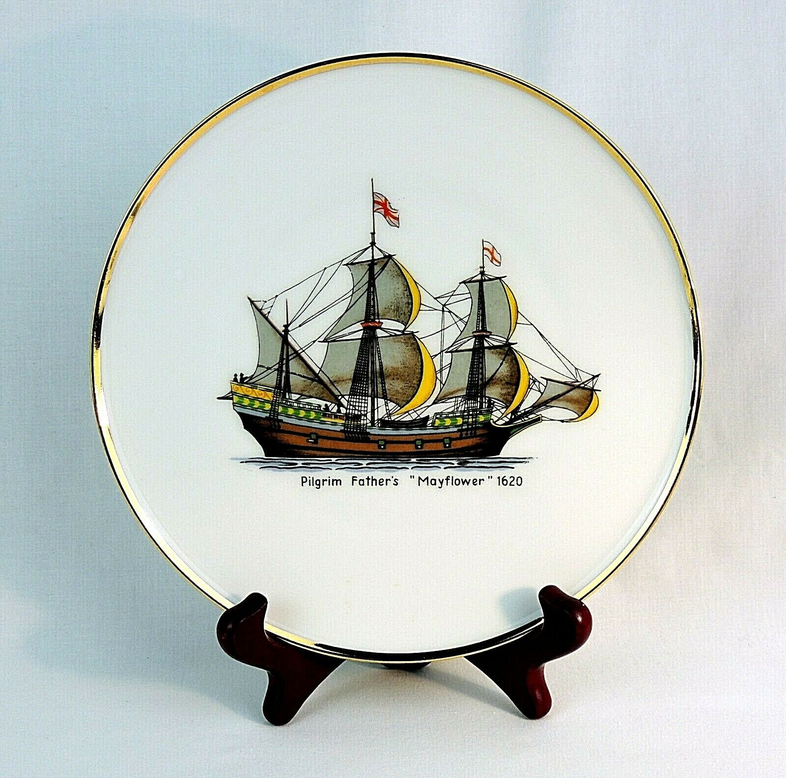 Vtg Carlsbad Bavaria Plates Historical Ships Pilgrim Mayflower 1620 Germany