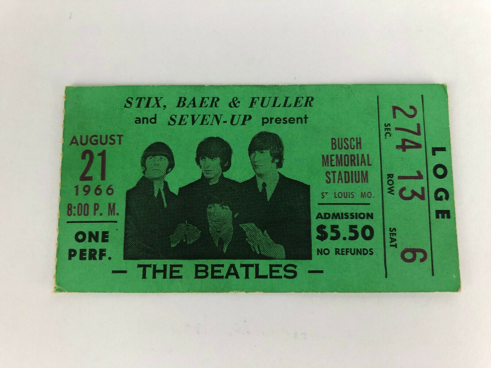 The Beatles 1966 Original Concert Ticket Stub Busch Stadium In St. Louis