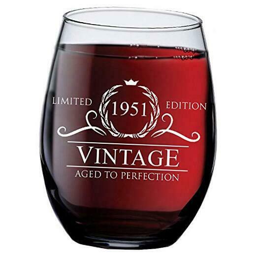 70th Birthday Gifts For Women Men -95vintage5 Oz Stemless Wine Glass - 70 1