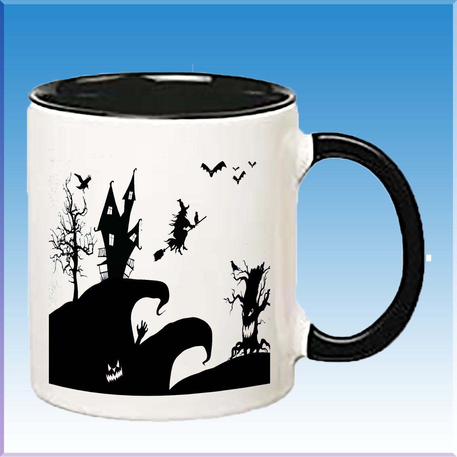 Custom Spooky Haunted House Black Halloween Child Coffee Cup Gift Mug 2 Sided