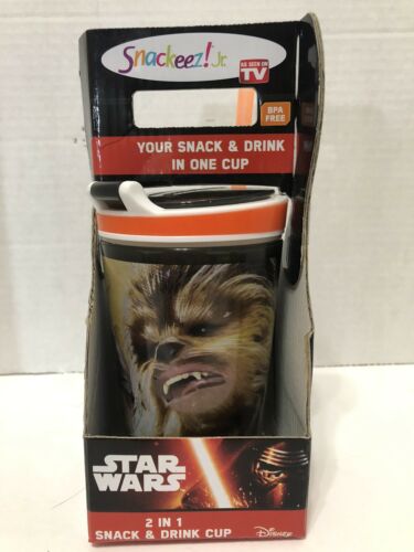 Snackeez Jr Star Wars Chewbacca 2-in-1 Snack & Drink Cup Straw Lid Disney New