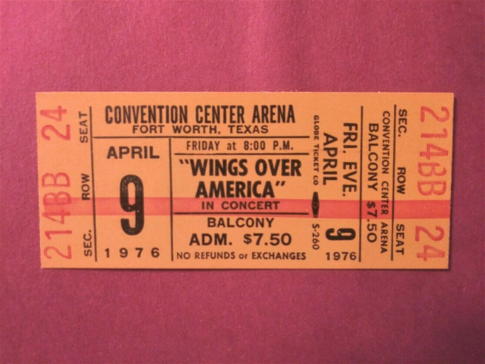 Beatles Paul Mccartney & Wings  Apr 9, 1976 Wings Over America Unused Ticket