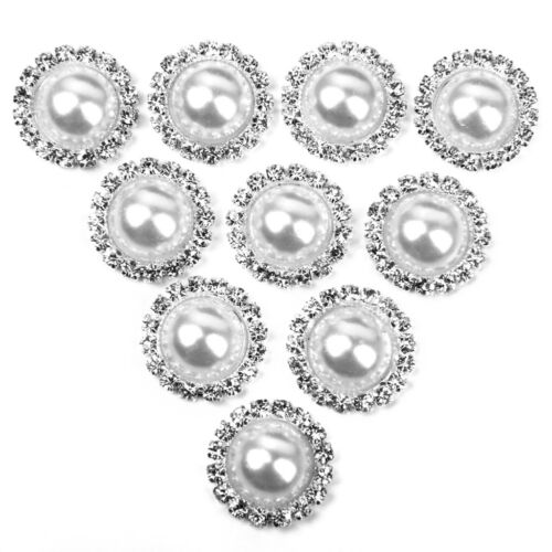10pcs Crystal Rhinestone White Faux Pearl Button Flatback For Craft Diy 15mm