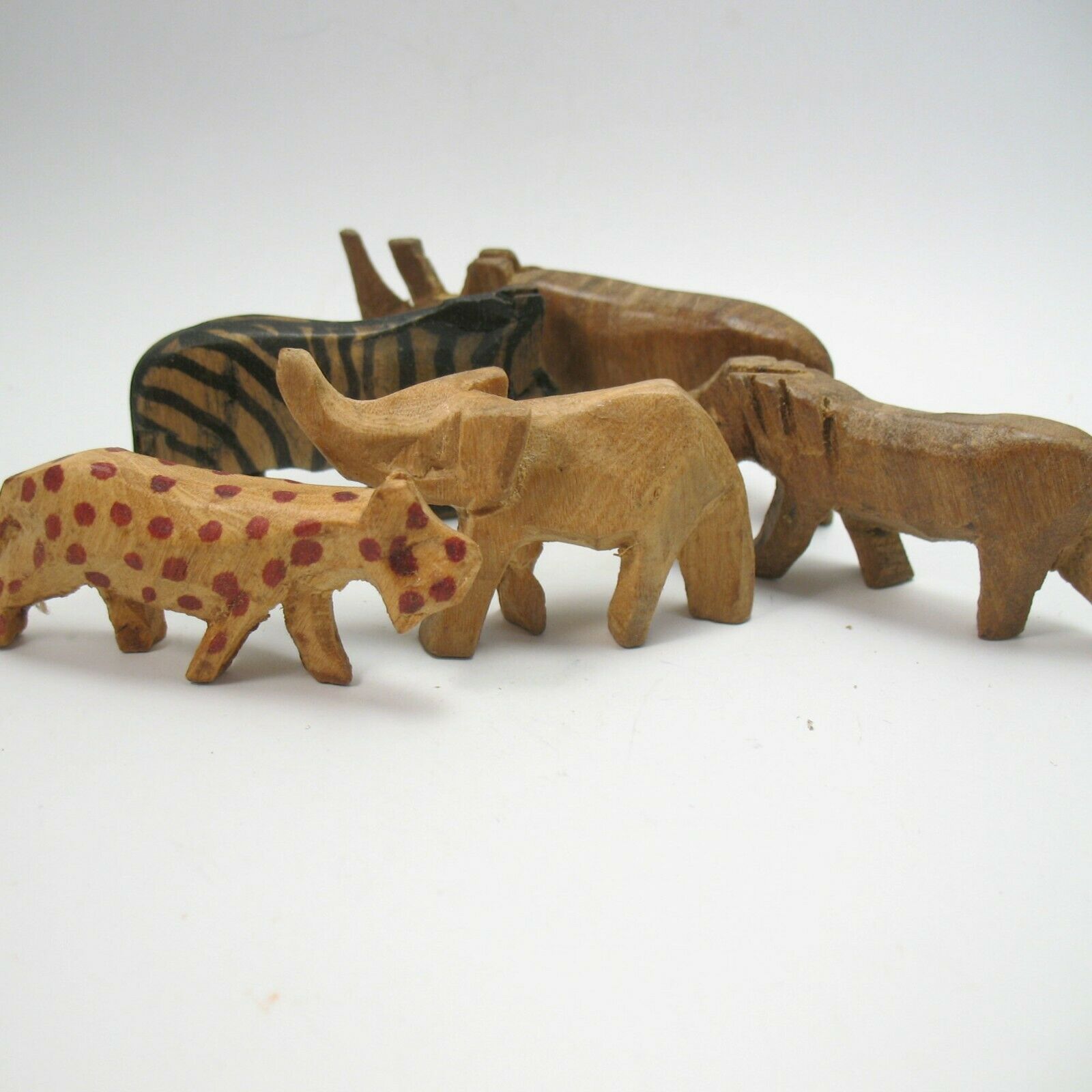 Lot Of 5 Carved Wooden African Mini Animals  Rough Primitive Can Drill 56g