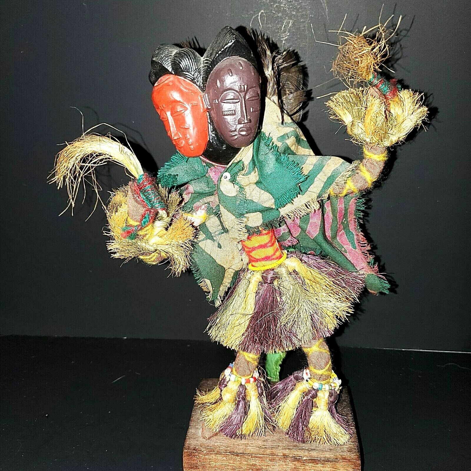 Vntge African Folk Art Tribal Doll Dan Stilt Dancer Ivory Coast Mask Yacouba