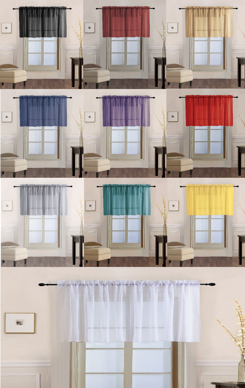 1pc Solid Voile Sheer Straight Window Valance Topper Waterfall Rod Pocket V16