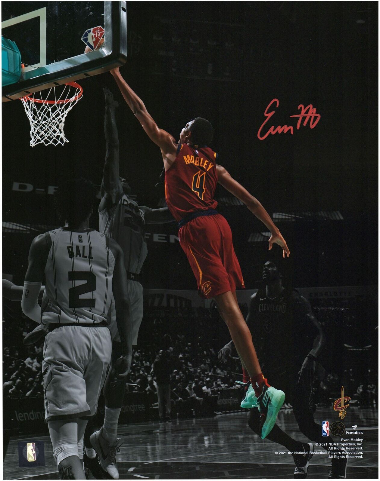 Evan Mobley Cleveland Cavaliers Signed 11x14 Dunk Vs. Hornets Spotlight Photo