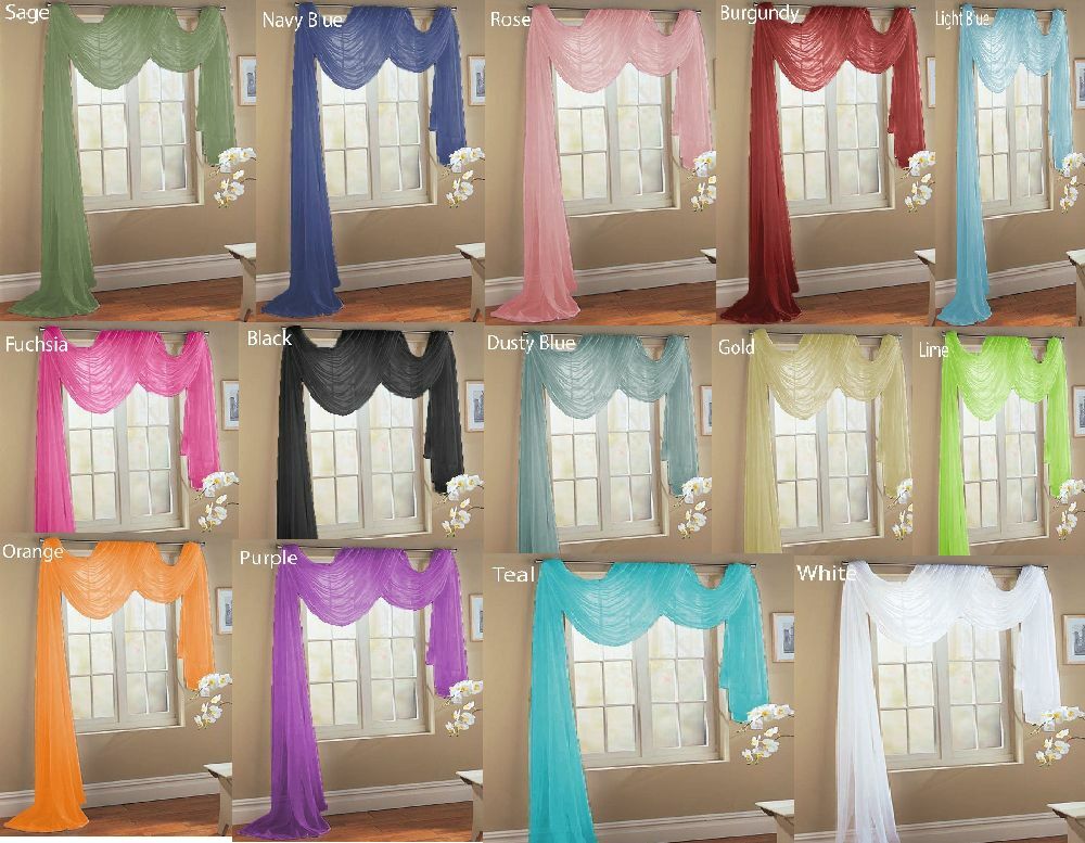 Window Sheer Scarf  Voile Window  Curtain Drapes Valance 37"x216"
