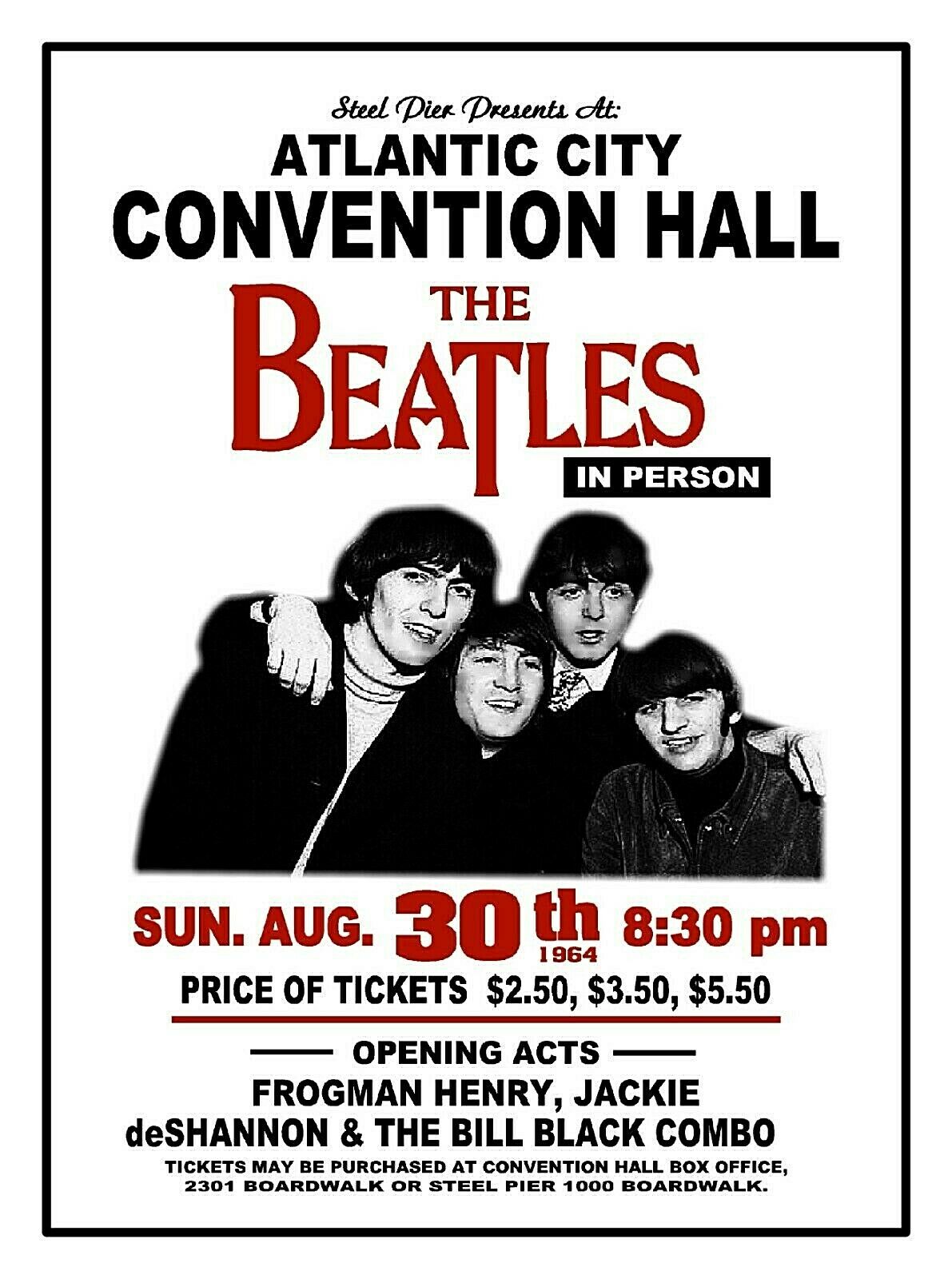 The Beatles 1964 Atlantic City Nj Convention Hall  Concert Poster Memorabilia