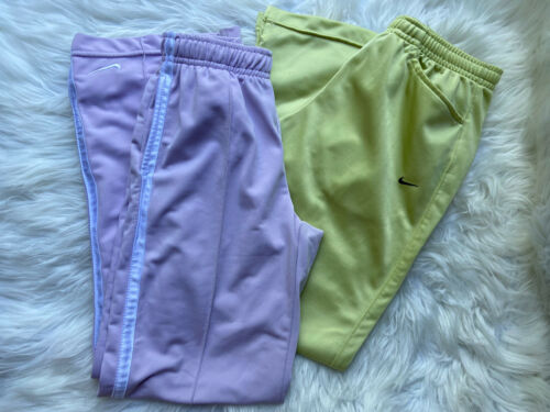 (2) Euc 💜 Nike Youth Girls Size Medium 10-12 Track Pants Purple Green Pockets