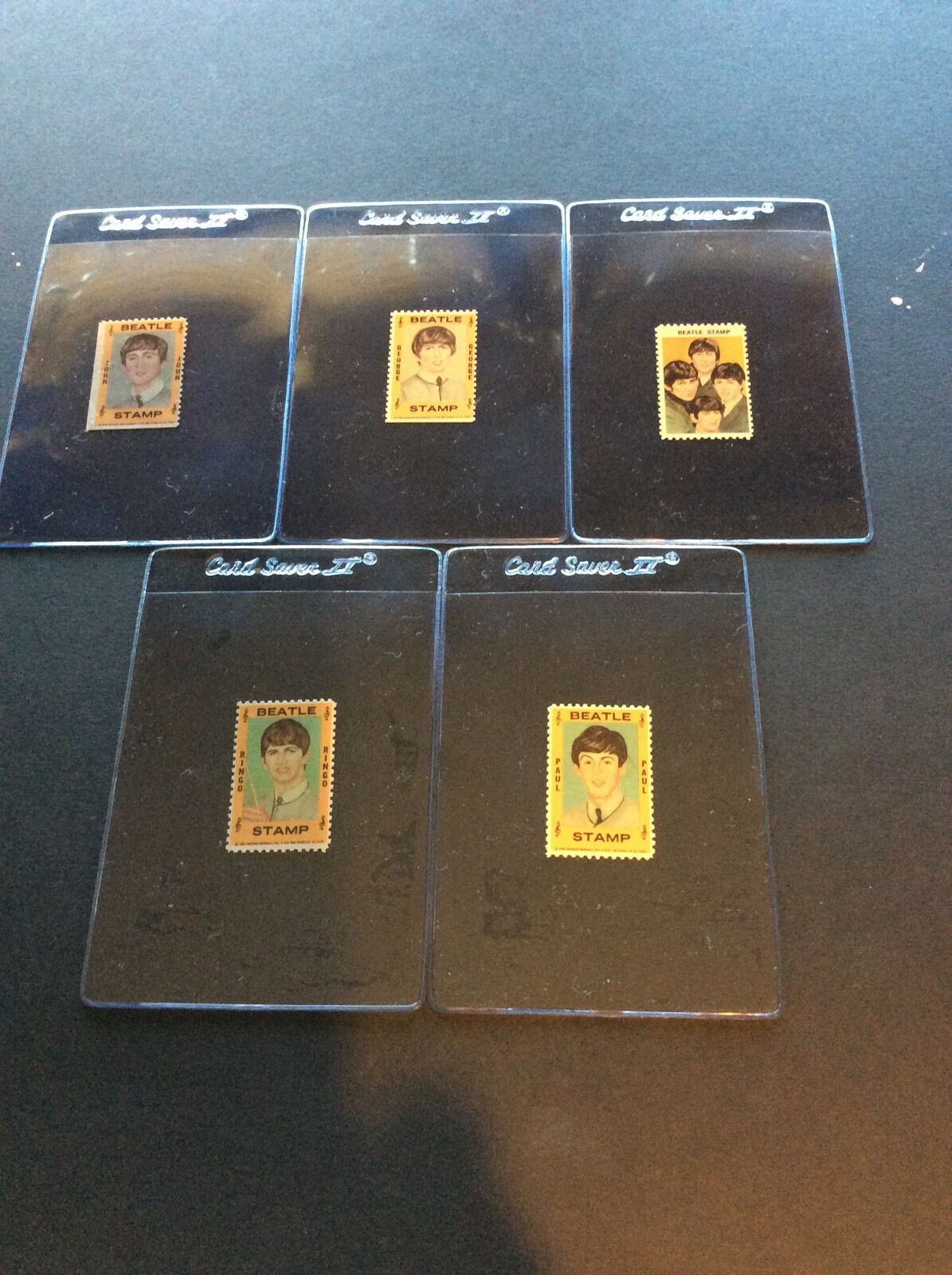 Beatles 1964 Hallmark Stamps- Full Set Of 5 Stamps With Plastic Holders Included