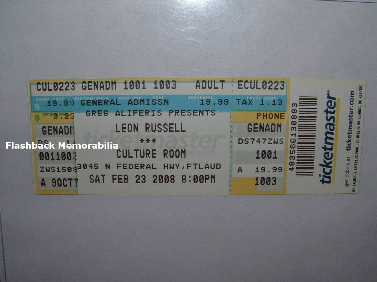 Leon Russell 2008 Mint Concert Ticket Fort Lauderdale Fl Culture Room Very Rare
