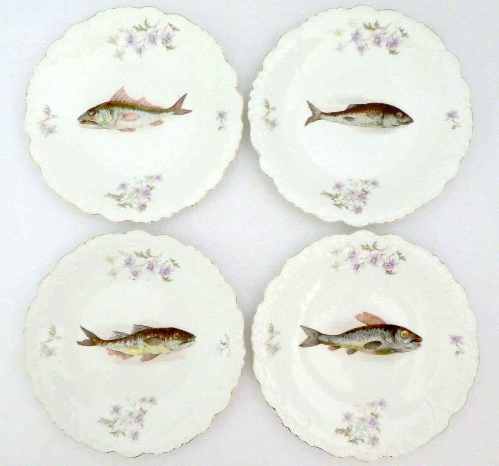 Ls&s Carlsbad Austria Fish Motif Plates Set Of 4 Lewis Strauss Son Rare Antiques
