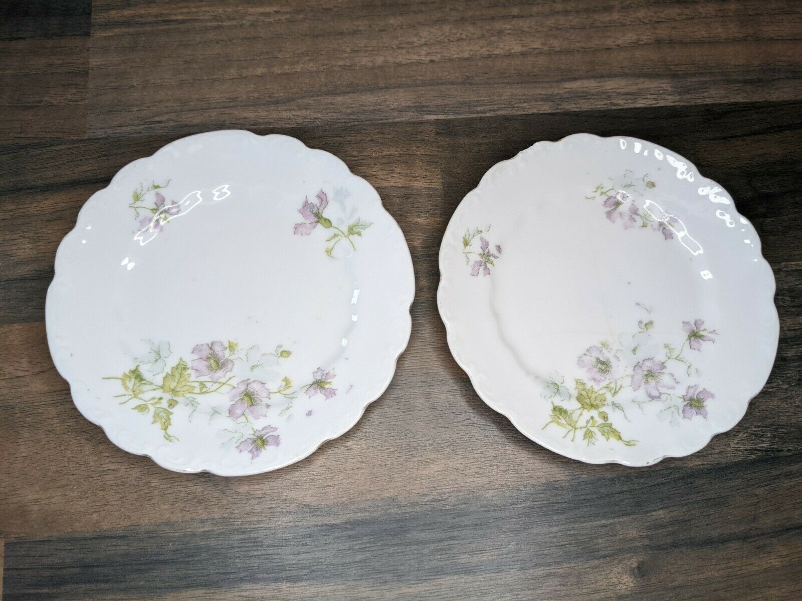 Ls&s Carlsbad Austria Dessert Plates White With Purple Flowers- Set Of 2