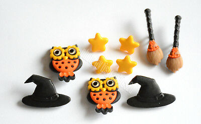 Whoo's Scared? / Jesse James  Halloween  Buttons / Owl ~ Witch Hat & Broom