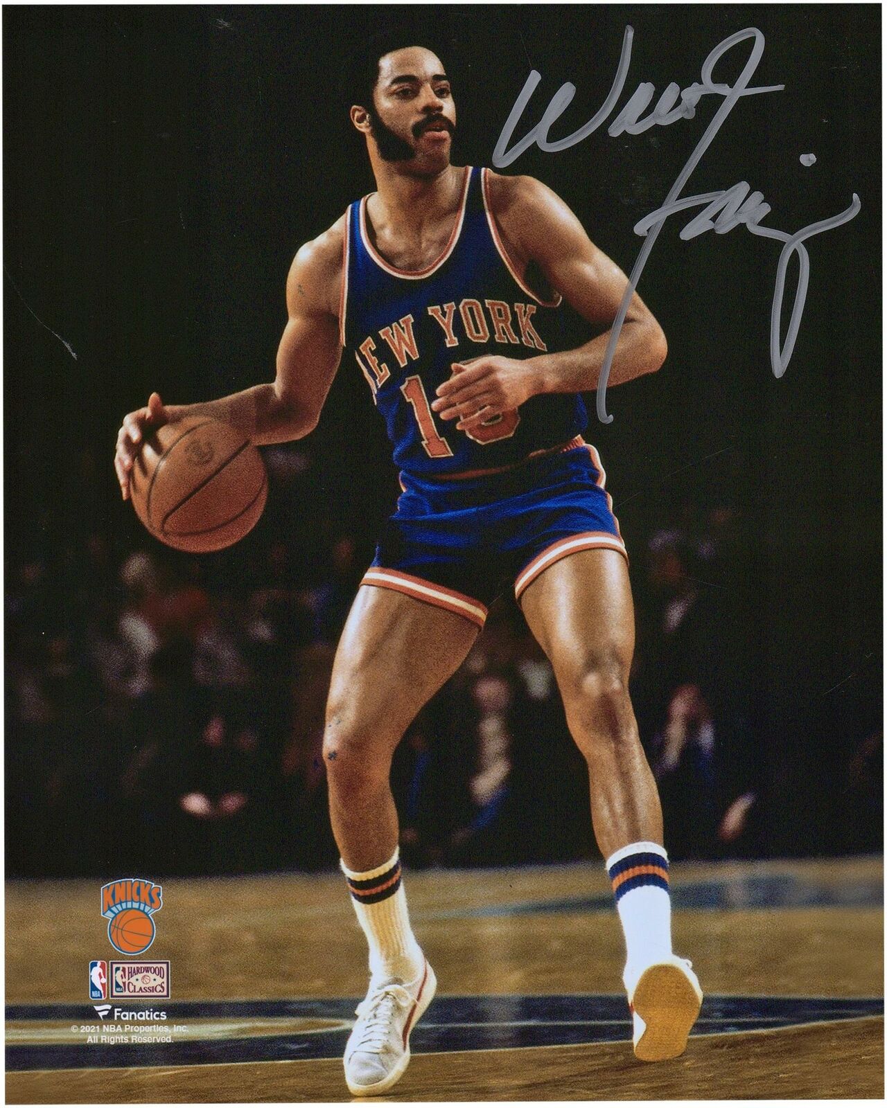 Walt Frazier New York Knicks Autographed 8" X 10" Dribbling In Blue Photograph