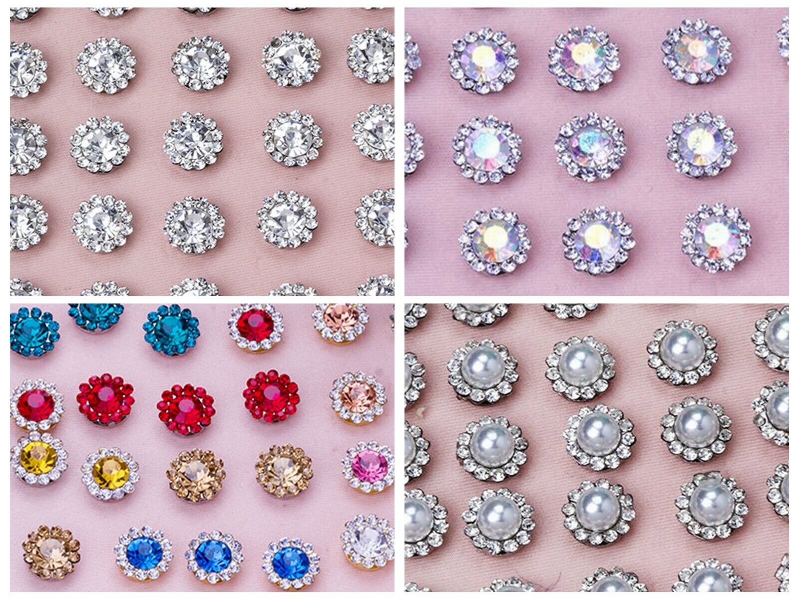 50 Silver Bling Crystal Rhinestone Pearl Flatback Button Beads 11mm Wedding